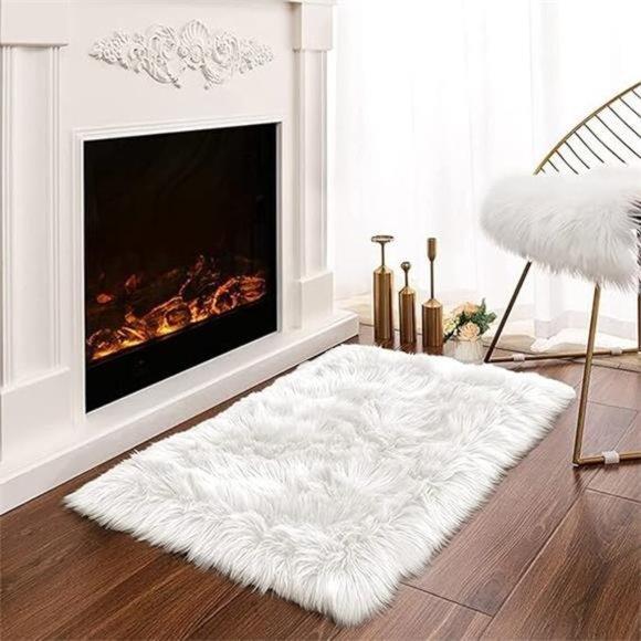 White Sheepskin Rug 2x3 FauxFur Sheepskin Rug for LivingRoom Fluffy Washable Rug - Picture 7 of 7
